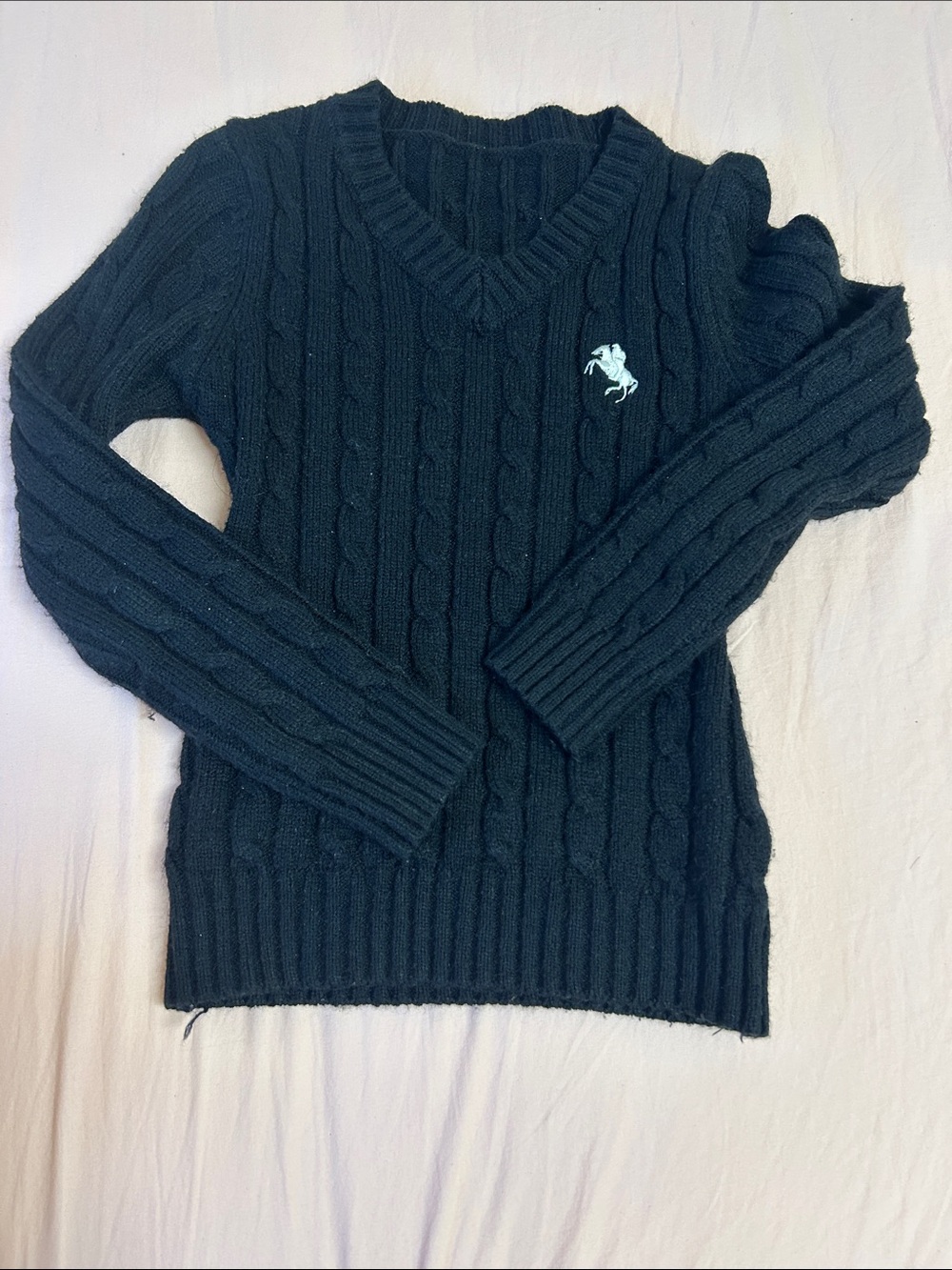 Women’s Ralph Lauren V-Neck Cable Knit Sweater in Black